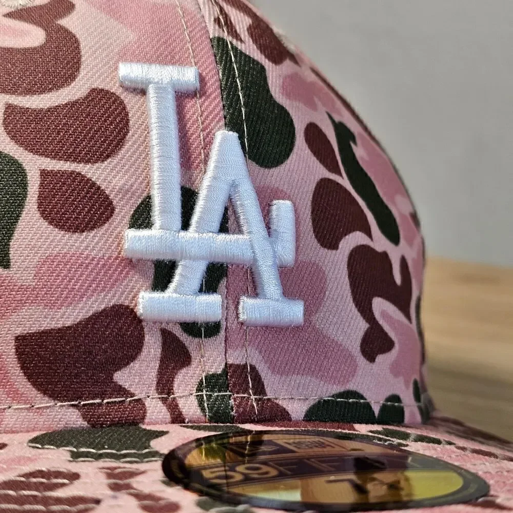 New Era Los Angeles Dodgers Duck Camo Hat Cap 59Fifty Brown Tan 1988 7 1/4 New